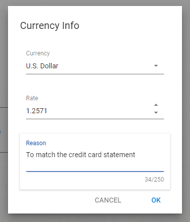 screenshot of Portal amending the exchange rate