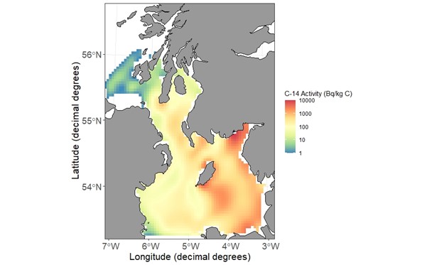 Output from the Ecopath with Ecosim Sellafield Model (Tierney et al. 2018) predicting zooplankton 14C activity.