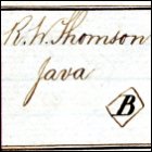 Image of an entry for an order for three batteries of sugar boiling pans to be sent to R W Thomson on Java, January 1862.  The order also includes the shipping mark (the B inside a diamond shape) to be stencilled on the packing cases.  (GUAS Ref: UGD 118/4/1/1 p5.  Copyright reserved.)