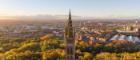 Drone shot behind the tower looking south over Glasgow