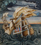Miniature depicting a galleon being wrecked in a storm. From 