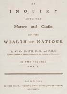 Title page of Adam Smith's Wealth of Nations, published 1776. (Sp Coll Mu6-y20) Links to web exhibition.