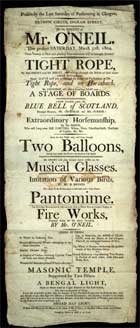 Poster printed by Bell and Son to promote a performance of the Olympic Circus in Ingram Street, Glasgow, 1804. (Sp Coll Eph E63) Links to web exhibition on ephemera.