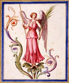 Colour illustration of winged female figure by the engraver and draughtsman Pietro Santi Bartoli, from his Drawings after ancient Roman paintings, Rome, 1674 (MS Gen 1496) Links to book of the month article.