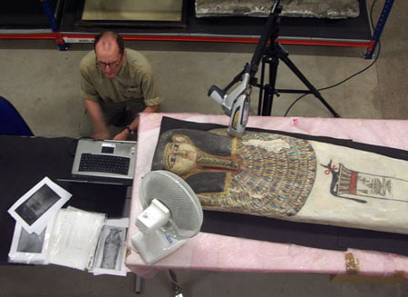 XRF analysis of an Egyptian sarcophagus in Glasgow Museum Resource Centre