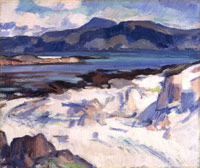 Painting of Ben More with sand and sea