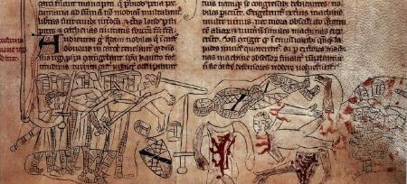 Detail from Battle of Evesham and death of Simon de Montfort from the 'Commendatio Lamentabilis in transitu Edward IV'