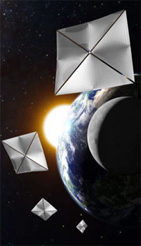 Composite image of solar sails in space