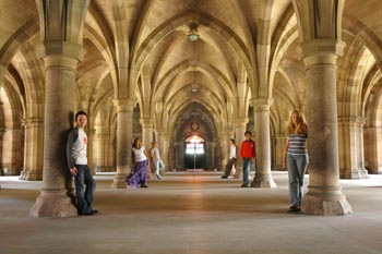 Students standing in cloisters