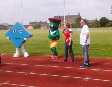 Cornerstone's mascot with Clyde, the Commonwealth Games Mascot