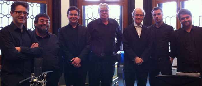 The Tristia II ensemble following the performance with composer Hafliði Hallgrímsson and conductor William Sweeney.