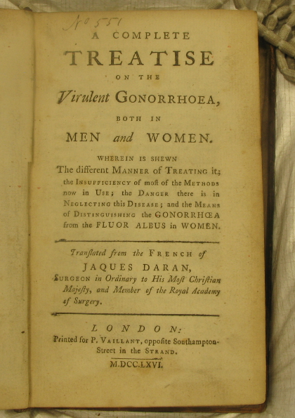 Title page of A complete treatise on the virulent gonorrhoea http://eleanor.lib.gla.ac.uk/record=b1776796