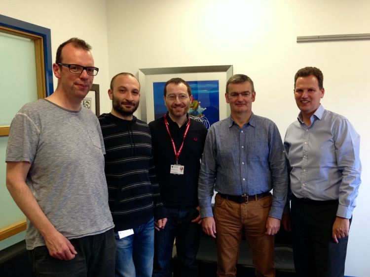 From L to R: James Brewer, Gianluca Grassia, Pasquale Maffia, Paul Garside, Iain McInnes. Other University of Glasgow Scientists not pictured Neil MacRitchie, Gary Dever, Peter Gordon, Francis Burton, Suleman Sabir. 