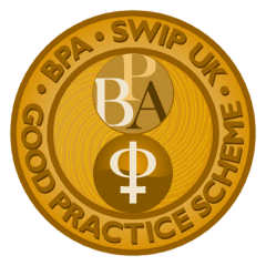 logo: golden seal with two dark yello circles inside that spell BPA and a greek letter, with writing around the edge of the seal reading bpa dot swip uk dot good practice scheme