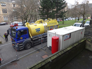 Image of the fuel tank outside the University Chapel