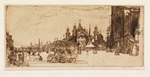 Muirhead Bone's etching of the Glasgow International Exhibition 1901, the front of the Art Galleries (now 