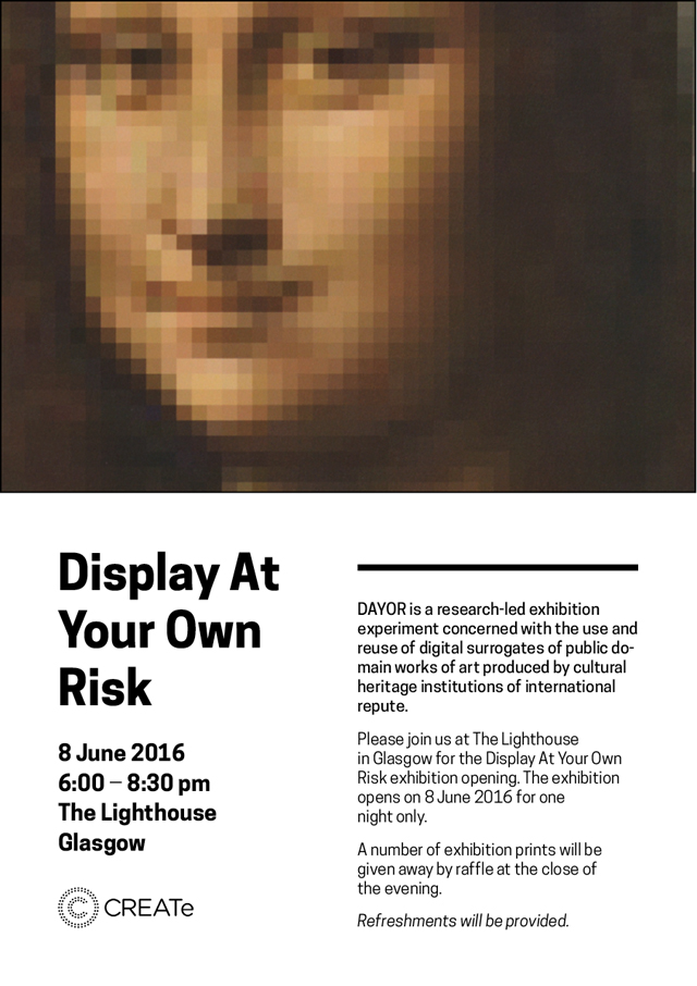 Image of a poster for the Display at your own risk exhibition June 2016