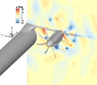 acoustic pressure visualisation full aircraft, staggered propeller, at 1 radius away from the propeller plane