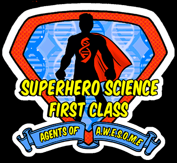 A comic-book style superhero is silhouetted, with red cape blowing behind him