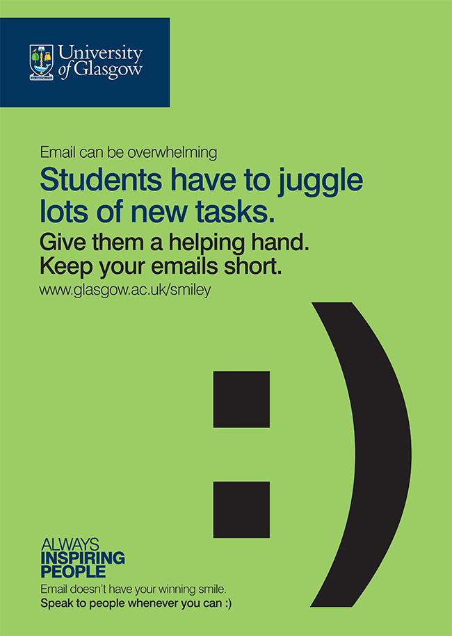 Email campaign poster with the words - students have to juggle lots of new things