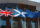 Image of the Scottish, EU and Great Britain flags as depicted on the SPICe website 
