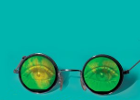 From the cover of Prof Sean Johnston's book 'Holograms', a pair of glasses with holographic eyes in the lenses