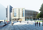The exterior of the planned University of Glasgow Learning and Teaching Hub - impression courtesy HLM Architects