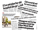 Image of newspaper headlines about the campus masterplan
