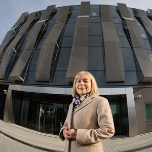 Professor Dame Anna Dominiczak, Vice-Principal and Head of the College of Medical, Veterinary & Life Sciences, outside the new ICE building.