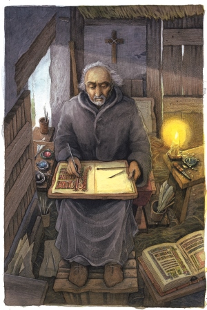 St Columba in his cell