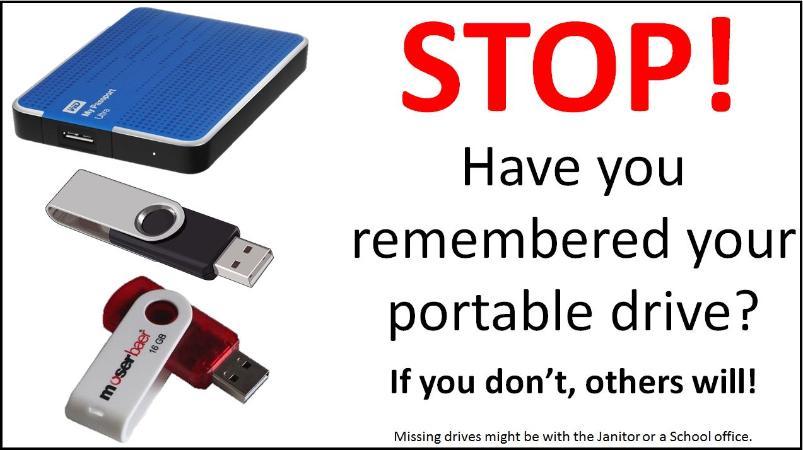 Graphic to remind users to take their portable drives with them
