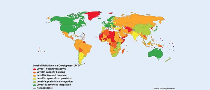 world map of palliative care development 2012