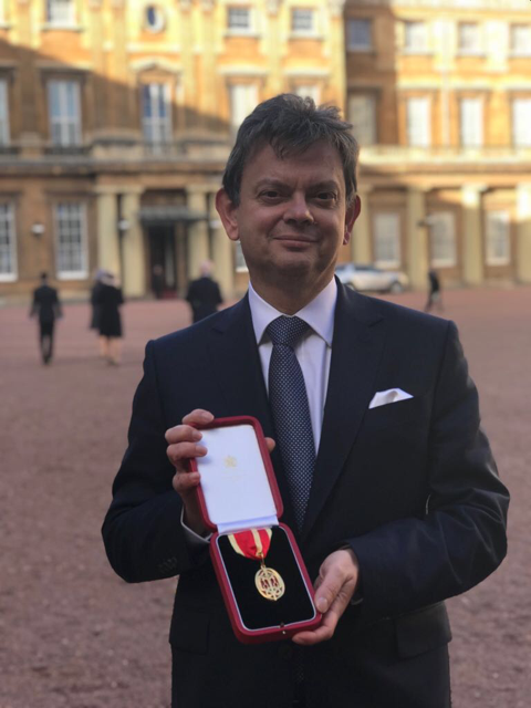 Professor Sir Anton Muscatelli at Buckingham Palace to receive his knighthood