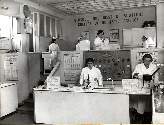 In 1938 Andross [bottom right] and the staff and students of the Glasgow and the West of Scotland College of Domestic Science set up a nutrition centre at Glasgow’s Empire Exhibition. Courtesy of Archives and Special Collections, Glasgow Caledonian University.  