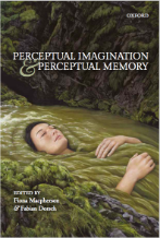 book cover: painting of a young white woman with brown hair laying down with her eyes closed in a river surrounded by mossy rocks. title reads Perceptual Imagery and Perceptual Memory