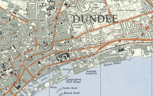 The Dundee Docks, where Drummond completed here apprenticeship in 1922. 