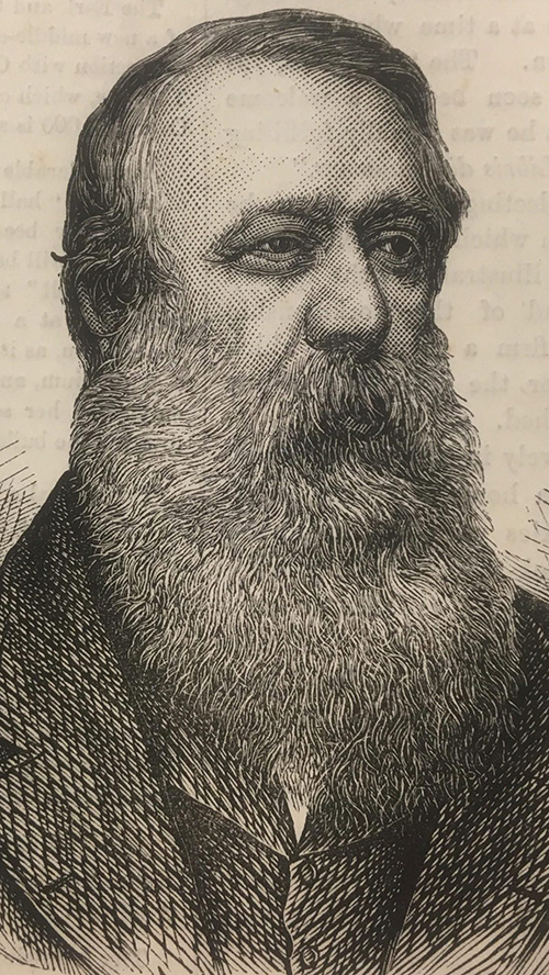 Portrait of Walter Graham Blackie, printed image, text visible from reverse side of page 