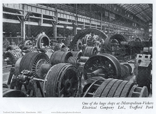 The Metropolitan-Vickers plant at Trafford Park Industrial Estate, where Anne worked from 1930 to 1945. Image courtesy of Clive Hurst under the terms of an Attribution-NonCommercial 2.0 Generic license (CC BY-NC 2.0) 