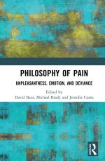 book cover: abstract golden yellow and turquoise painting with a central white band with the title Philosophy of pain