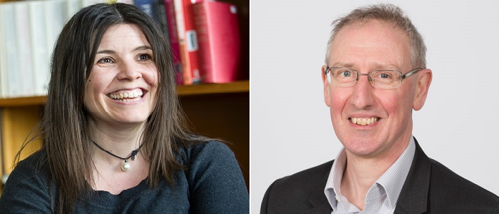Photographs of Professors Fiona Macpherson and Michael Syrotinski who will join the Academia which is a functioning European Academy of Humanities, Letters and Sciences, composed of individual members.
