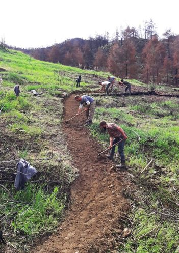 Constructing the path at Karterouni (Erin Gibson)