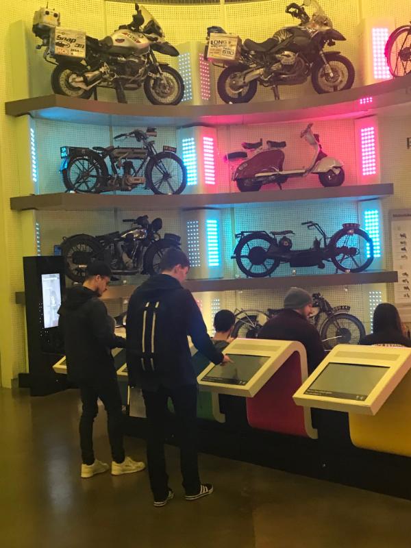 Students using an interactive at the Riverside Museum, Glasgow