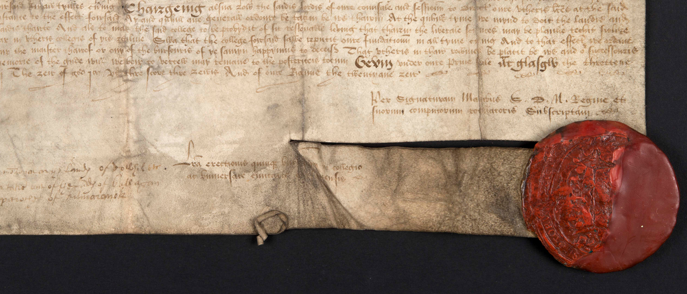 Picture of the Mary Queen of Scots charter granting money, land and food to the University, 1563