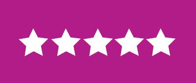 Decorative graphic of five white stars on pink background