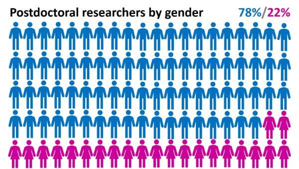 Postdocs by gender 78 percent male and 22 percent female