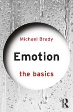 book cover: white wood background with a white round pin badge with text that reads Emotion: The Basics