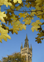 The university tower in autumn