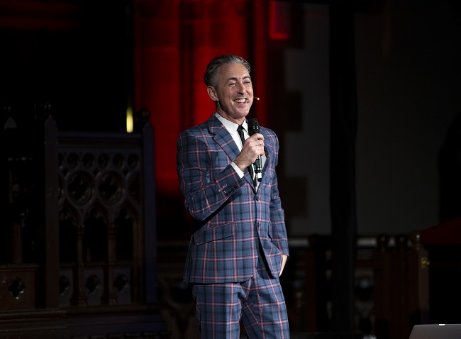 A photo of the actor Alan Cumming giving the Cameron Lecture 2019 at the University's Bute Hall