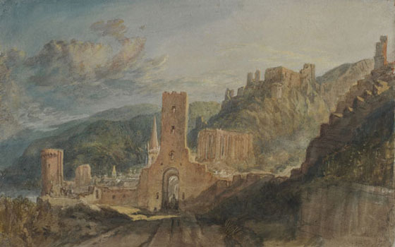 Joseph Mallord William Turner, Bacharach and Burg Stahleck, Bodycolour and watercolour, 1817.