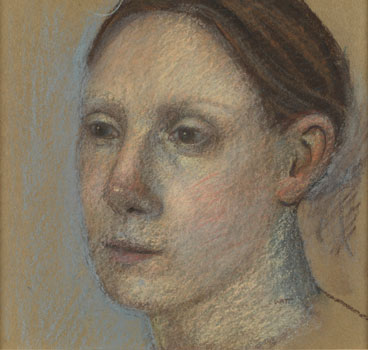 Alison Watt, Head of a Young Woman, Pastel on brown paper, 1994.